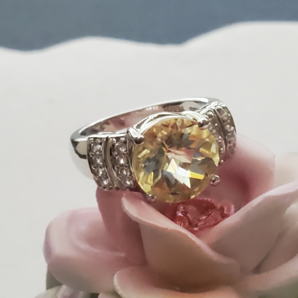 Sterling Citron Feldspar and White Topaz Ring size 6.75-7 (See pics/description) - Picture 10 of 16